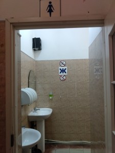 Sign indicating a ladies toilet in Russia